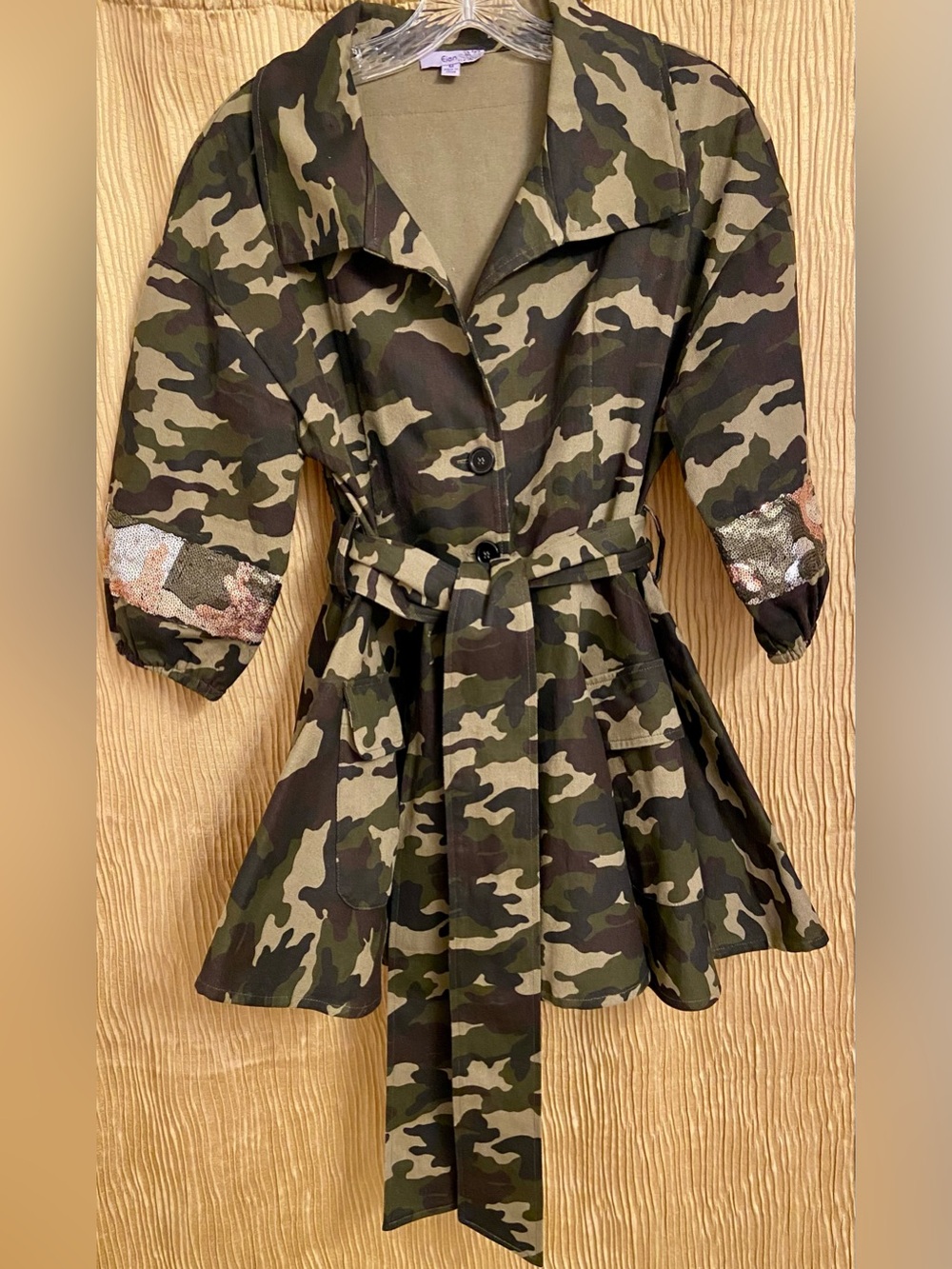 Women’s Camouflage Belted Trench Jacket - Green Camo